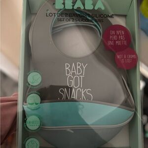 Beaba Silicone Bibs Set - Gray and Mint